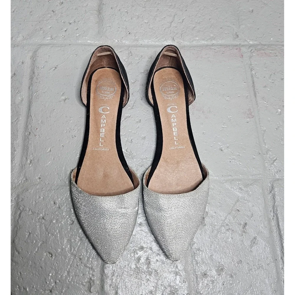 Jeffrey Campbell Women's Flat Size 8 Silver Black‎ Slip On Pointed Toe Shoes